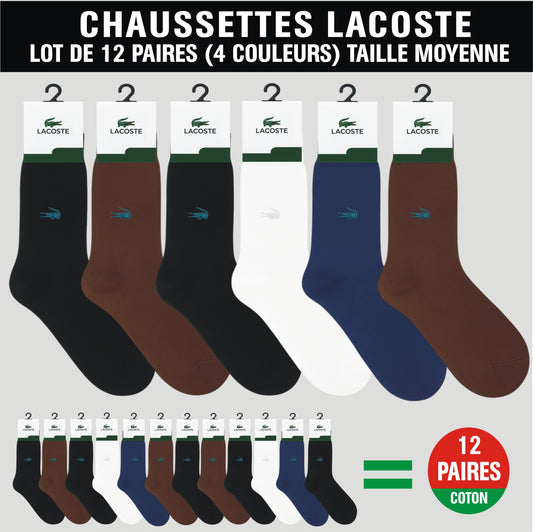 Chaussettes Lacoste – Lot de 12 Paires (Taille Moyenne)