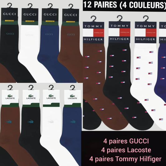 Mixte de chaussettes (Tommy Hilfiger -Lacoste-Gucci) Lot de 12 taille moyenne